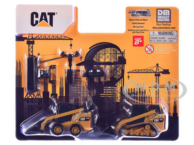 CAT Caterpillar 272D Skid Steer Loader and 297D Compact Track Loader with Interchangeable Attachment Yellow 1/64 Diecast Mode...