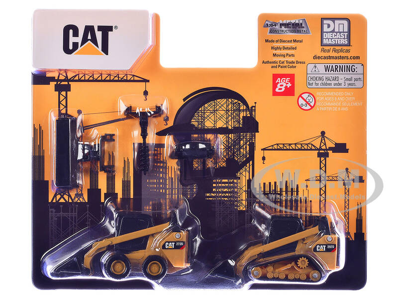 CAT Caterpillar 272D Skid Steer Loader and 297D Compact Track Loader with Interchangeable Attachment Yellow 1/64 Diecast Mode...