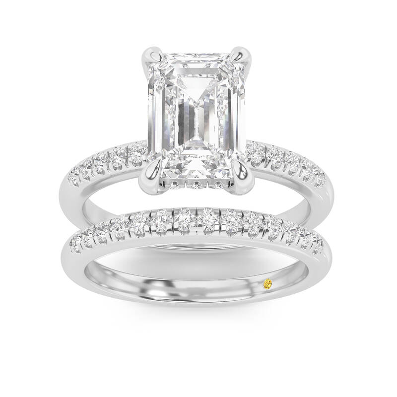 Aurelia Lab Grown Emerald Cut  Diamond Engagement Ring with the BonBon Quarter Coverage Wedding Band | 10K White Gold 3 1/2 c...