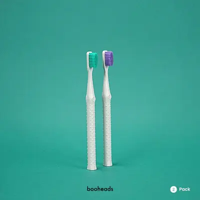 booheads - 2PK - Biodegradable Eco Toothbrushes - Purple & Aqua | Biodegradable,Recyclable and plant-based