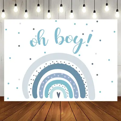 Aperturee Oh Boy Blue Rainbow Baby Shower Backdrop For Party