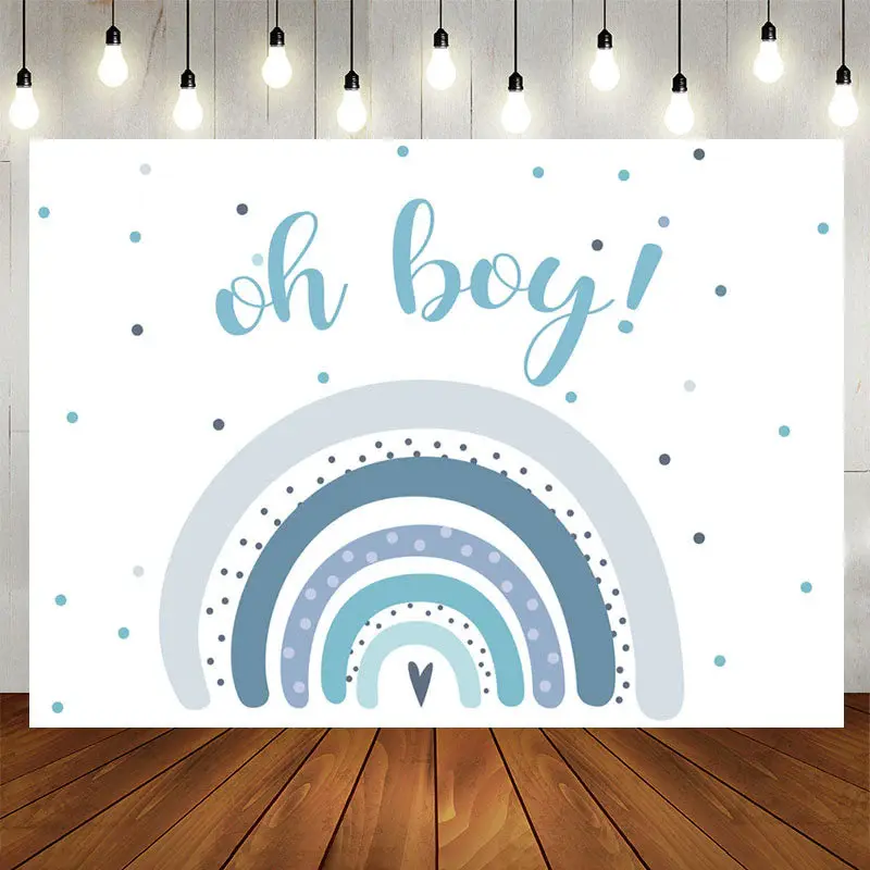 Aperturee Oh Boy Blue Rainbow Baby Shower Backdrop For Party