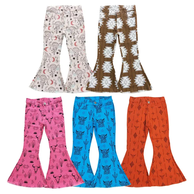 Fashion Girl Western Casual Multicolor  Bell Bottoms,Girls Jeans Denim teen girl clothes