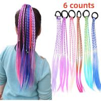 Colorful Braided Hair Ties, 6 Counts/set Hair Extensions with Rubber Band, Heatless Styling Tools for Women & Girls, Christma...