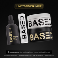 BASED Ultimate Straight/Wavy Hair Styling Bundle | Texture Powder, Clay, Pomade, Sea Salt | BASED Bodyworks | All Natural