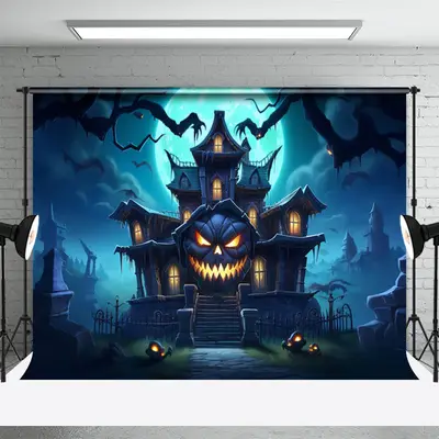 Moon Haunted House Halloween Photography Backdrop - Aperturee