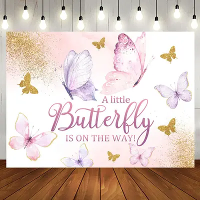 Sweet Flying Butterfly Baby Girl Shower Backdrop - Aperturee