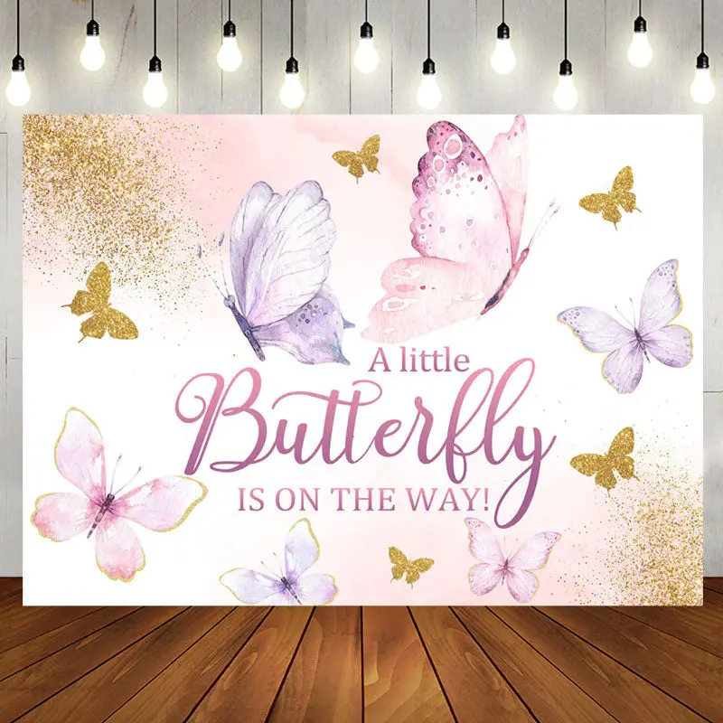 Sweet Flying Butterfly Baby Girl Shower Backdrop - Aperturee