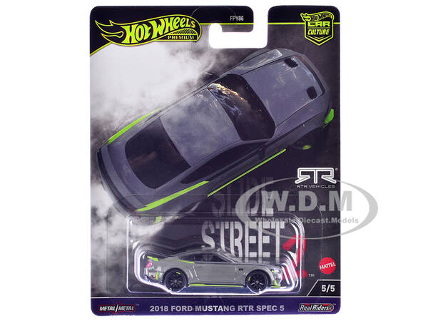 2018 Ford Mustang RTR Spec 5 Gray Slide Street 2 Series Diecast Model Car by Hot Wheels