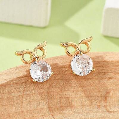 Owl Brass Micro Pave Cubic Zirconia Stud Earrings for Women