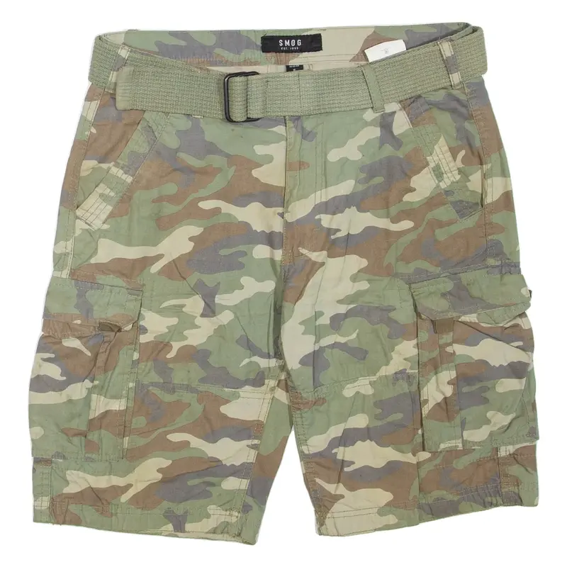 SMOG Mens Cargo Shorts Green Camouflage S W32
