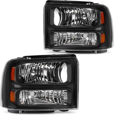 YITAMOTOR® Headlights Assembly Compatible with 2005-2007 Ford F250 F350 F450 F550 Super Duty/05 Ford Excursion Black Housing...