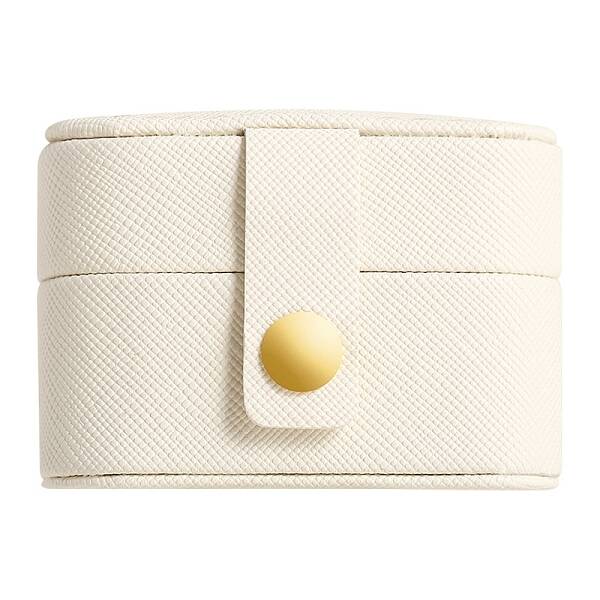 4-Slot Oval Mini PU Leather Rings Organizer Box with Snap Button