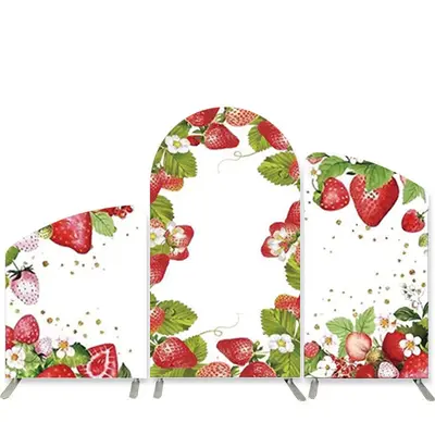Aperturee Red Strawberry White Happy Birthday Arch Backdrop Kit | Diy Arch Backdrop Cover | Custom Arched Wall Covers | Diy R...