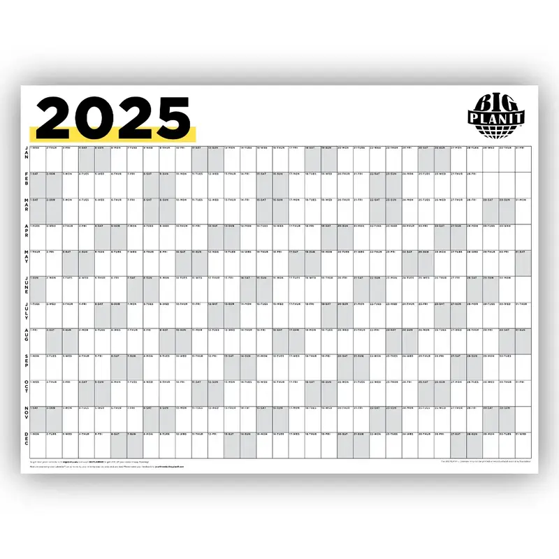 BIG Planit 2025 Calendar - Full-Year Wall Calendar, Extra Large 48x36-inch Planner with Sticky Notes