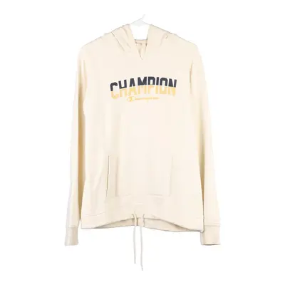 Champion Spellout Hoodie - Large Cream Cotton