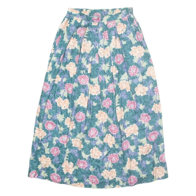 CLASSICS Womens A-Line Skirt Green Midi Floral UK 10