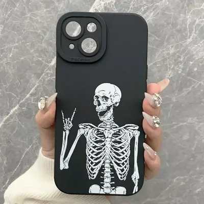 Horror Halloween Skeleton Pattern Phone Case, Full Body Shockproof Phone Protective Cover Compatible With iPhone Series