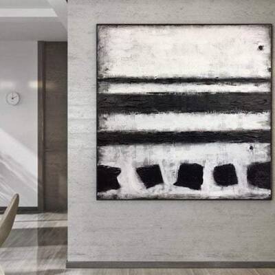 White Canvas Painting Minimalism Artwork Parallel Lines Art Abstraction Decor Wall Art Office Decor Black and White Art Canva...
