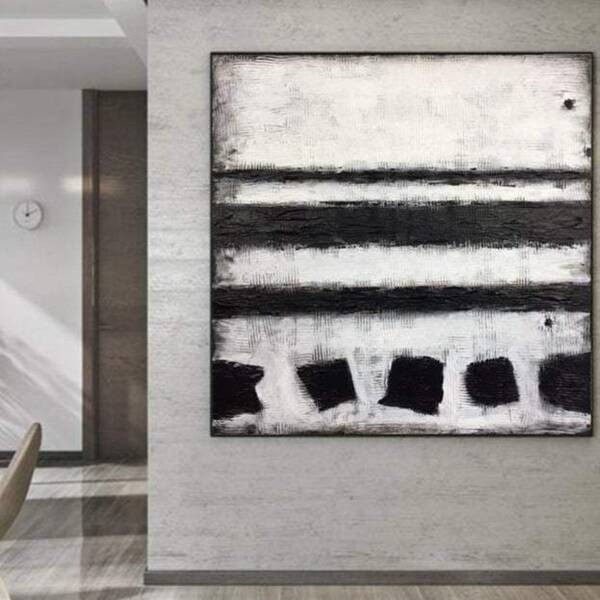 White Canvas Painting Minimalism Artwork Parallel Lines Art Abstraction Decor Wall Art Office Decor Black and White Art Canva...