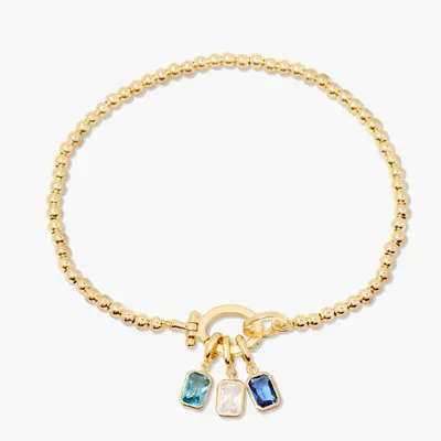 Gold Vermeil Princess Cut Personalized Birthstone & Mother & Sisters Metal Beads Bracelet