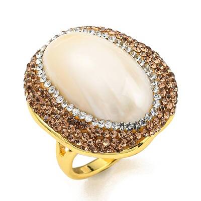 Natural Shell Oval Open Cuff Ring with Rhinestone