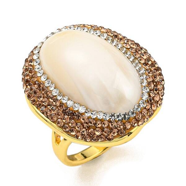 Natural Shell Oval Open Cuff Ring with Rhinestone