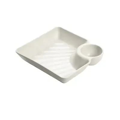 Household Creative Square Snack Plate, 1 Count Dumpling Plate With Dipping Saucer for Daily Use