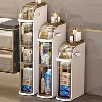 UFORU Ultra-thin Waterproof Narrow Bathroom Storage Organizer with Toilet Paper Holder, Floor Cabinet with Wheels, Modern Min...