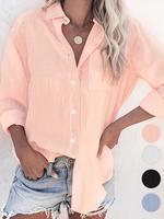 Women's Solid Color Button Shirt, Casual Long Sleeve Collared Top for Daily Wear, Ladies Clothes for All Seasons, Blouse, Wom...