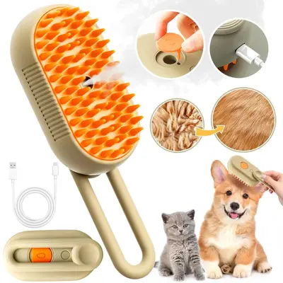 4 in 1 Cat Steam Brush for Shedding, Rechargeable Steam Cat Brush With Rotating Handle, for Massaging and Cleaning Shedding P...