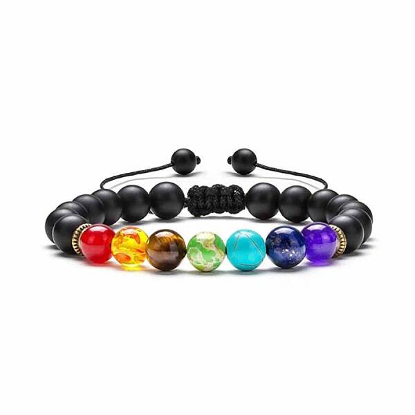 Chakra Theme Natural & Synthetic Mixed Stones Braided Bracelets