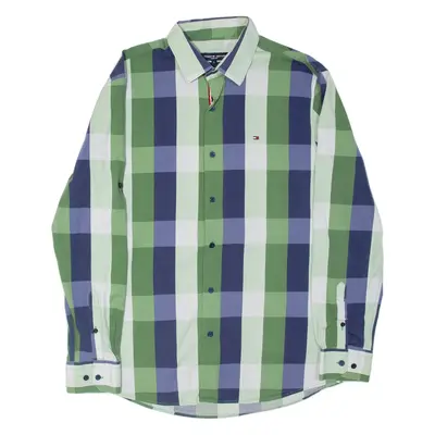 TOMMY HILFIGER Slim Fit Mens Shirt Green Plaid Long Sleeve L