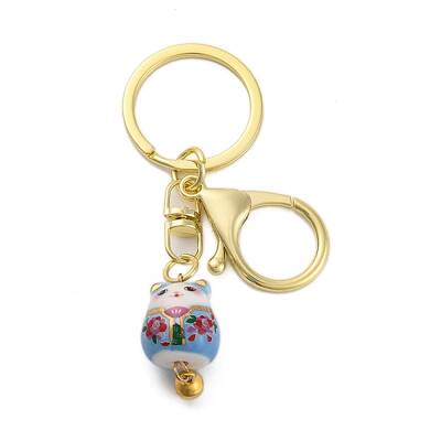 Fortune Cat Porcelain Pendant Keychain