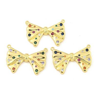 Bowknot Rack Plating Brass Micro Pave Colorful Cubic Zirconia Pendants