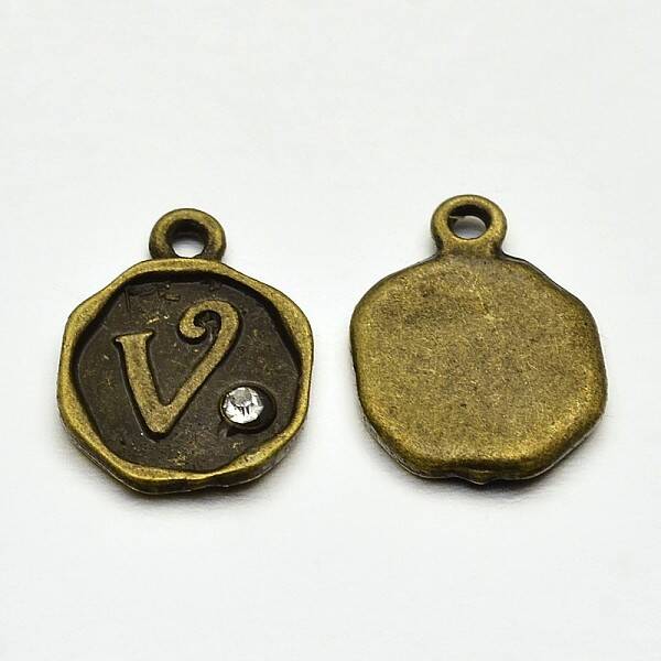 Antique Bronze Plated Alloy Rhinestone Charms