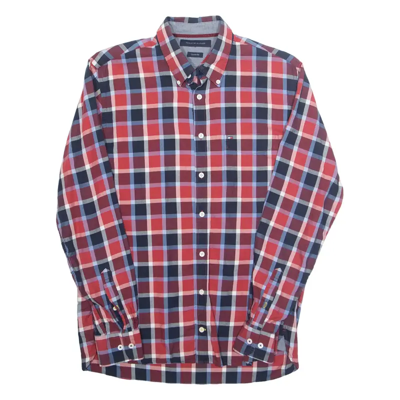 TOMMY HILFIGER Mens Shirt Blue Check Long Sleeve L