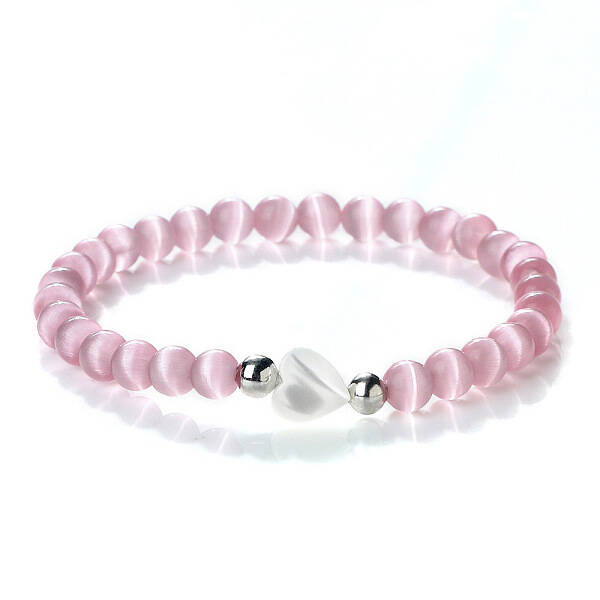 Synthetic Selenite Heart & Round Beaded Stretch Bracelet