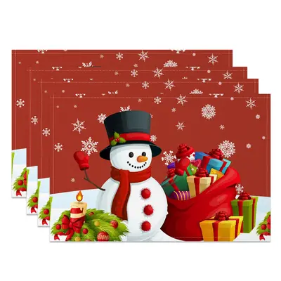 Aperturee Christmas Vibe Snowman Gifts Set Of 4 Placemats, 14x12 Inch, 15.8 USD, NYWH00378-S, placemats