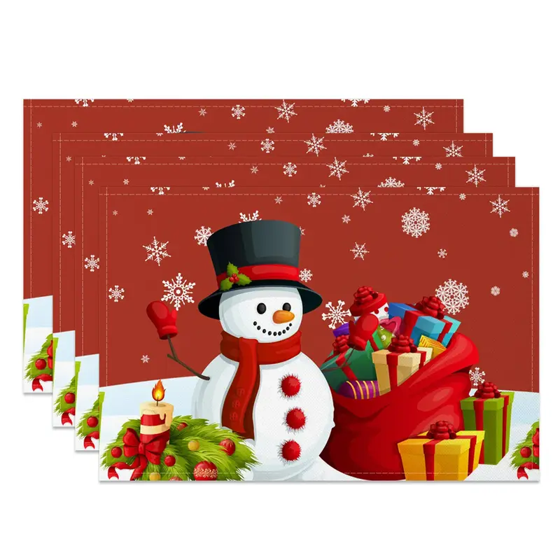 Aperturee Christmas Vibe Snowman Gifts Set Of 4 Placemats, 14x12 Inch, 15.8 USD, NYWH00378-S, placemats