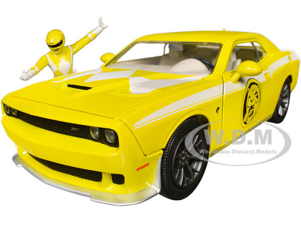 2015 Dodge Challenger SRT Hellcat Yellow with Graphics and Yellow Ranger Diecast Figure \