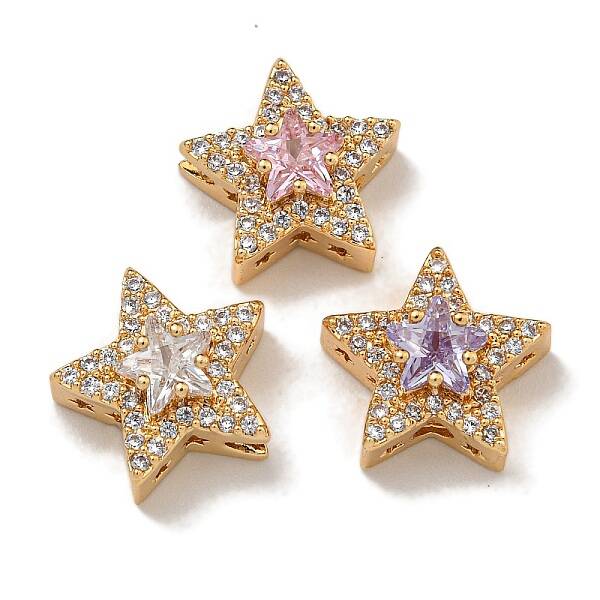 Brass Micro Pave Cubic Zirconia Beads