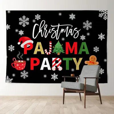 Aperturee Pajama Party Snowflake Black Christmas Backdrop