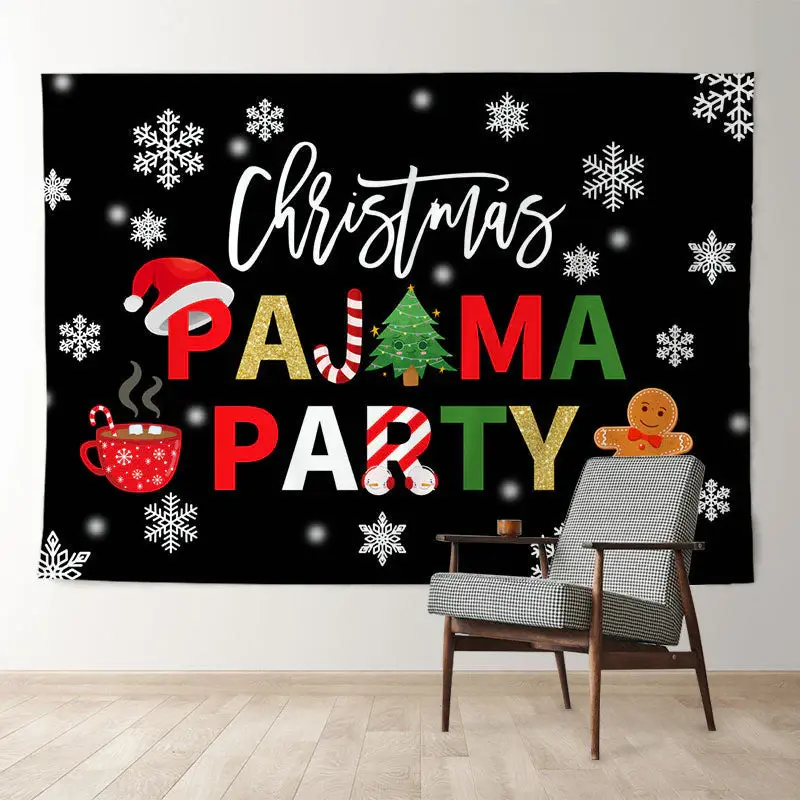 Aperturee Pajama Party Snowflake Black Christmas Backdrop