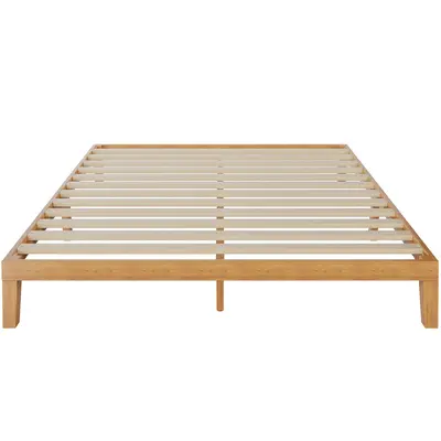 Queen Size Wood Bed Frame, 12in Platform Mattress Foundation with Support Slats, Natural Pine Color, Easy Assembly, No Spring...