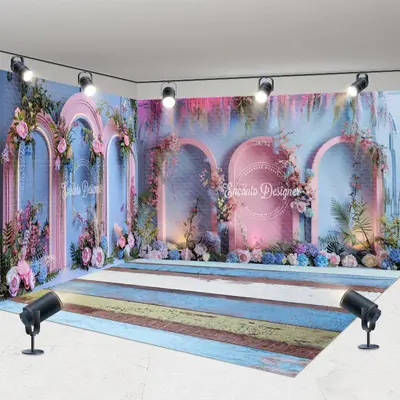 Aperturee Blue Pink Romantic Floral Wedding Room Set Backdrop | Wedding Stage Backdrop | Happy Marriage Banner Photo | Custom...