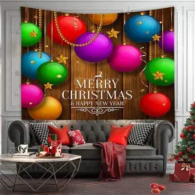 Ball And Wooden Abstract Merry Christmas Wall Tapestry - Aperturee