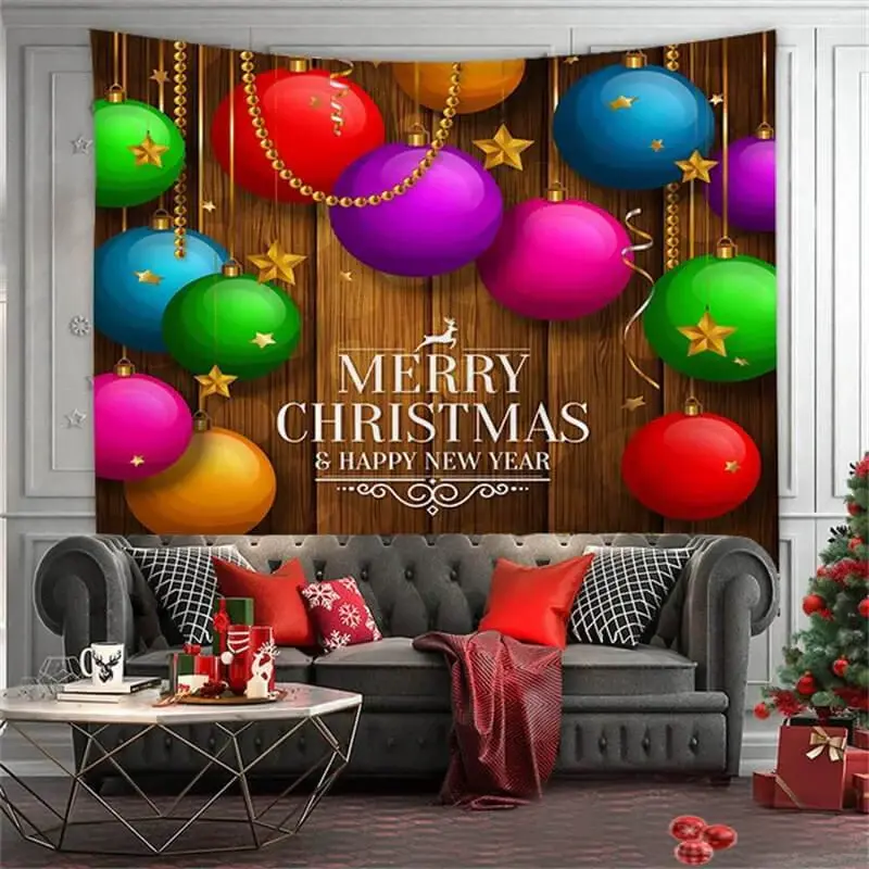 Ball And Wooden Abstract Merry Christmas Wall Tapestry - Aperturee