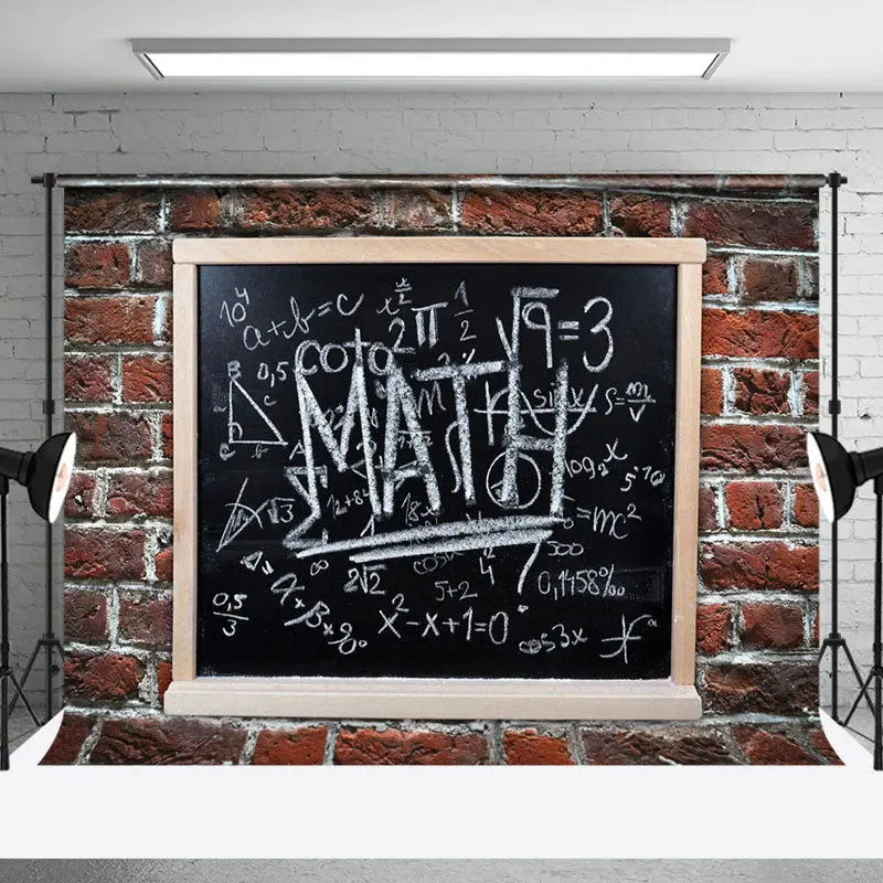 Math Blackboard Brick Wall Back To School Backdrop - Aperturee