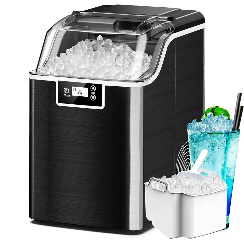 Nugget Ice Makers Countertop,45lbs/Day,Nugget Ice Maker with 24H Timer,3.3 Pounds a Basket in 1.5-Hour,Self Cleaning Ice Make...